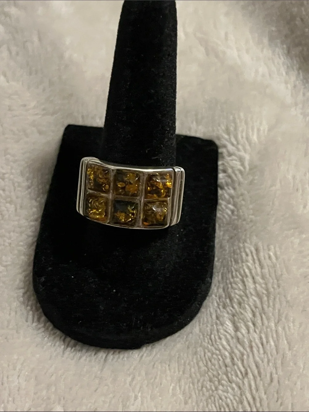 Vintage Poland 925 Silver 925 Amber Grid Ring - Unisex